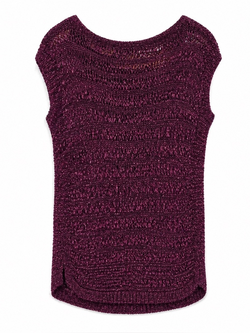 White House Black Market Plum Purple Open Knit Sweater Top Cap Sleeve Medium
